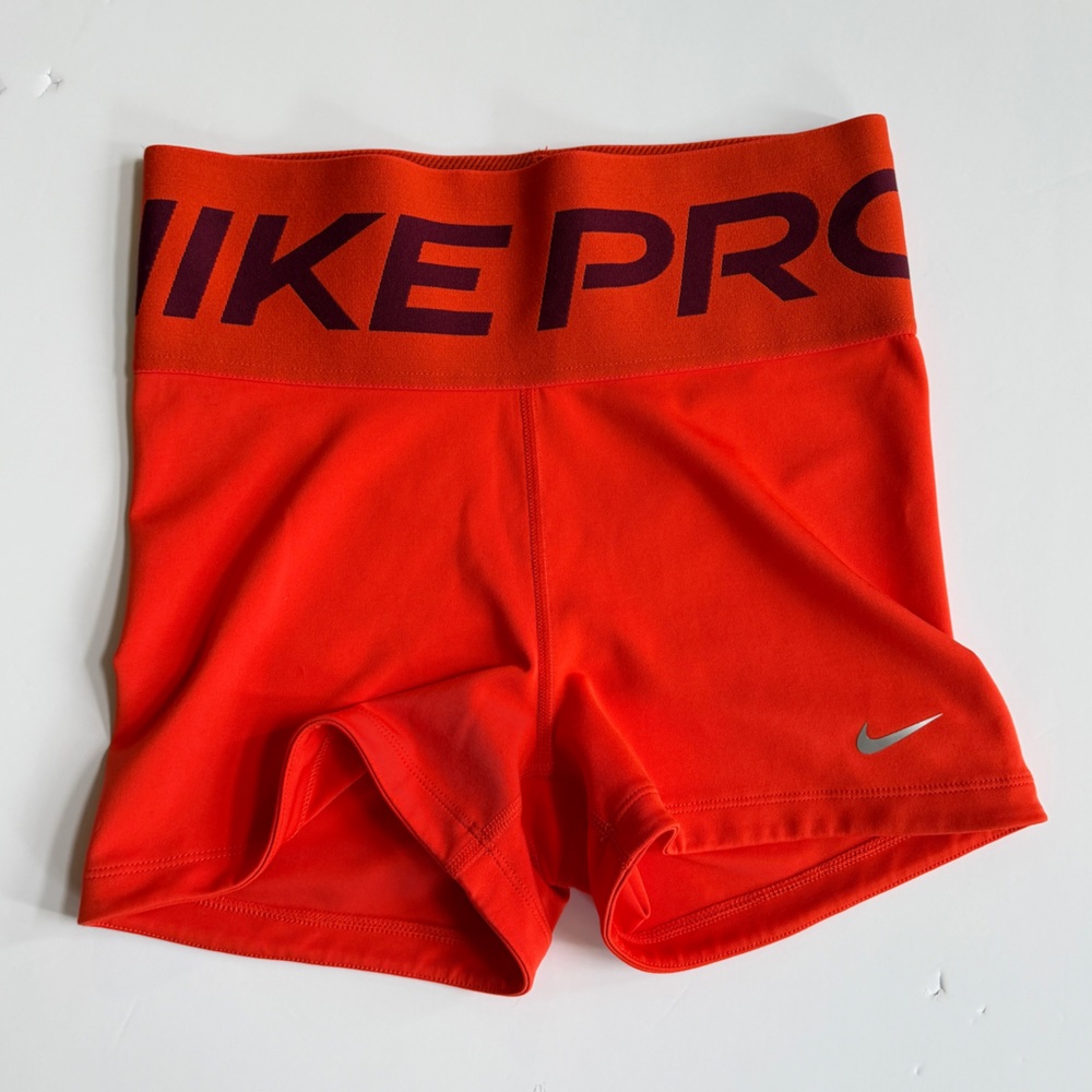 Nike Pro Women's Running Shorts-H020 in Orange/ Metallic Silver Size L - Picture 10 of 10